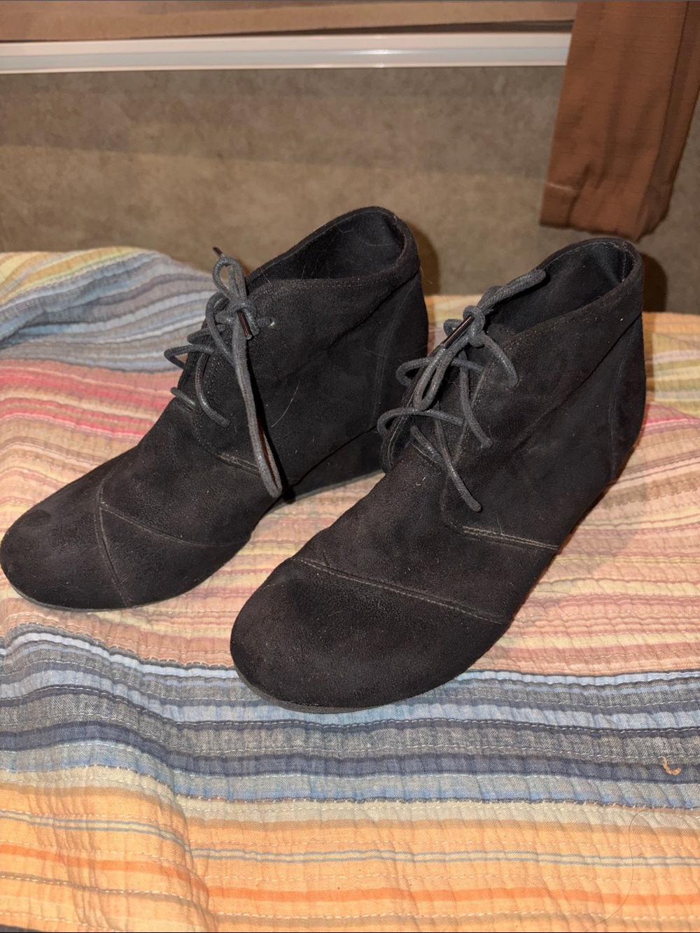 Women’s Black Suede Lace-Up Wedge Booties